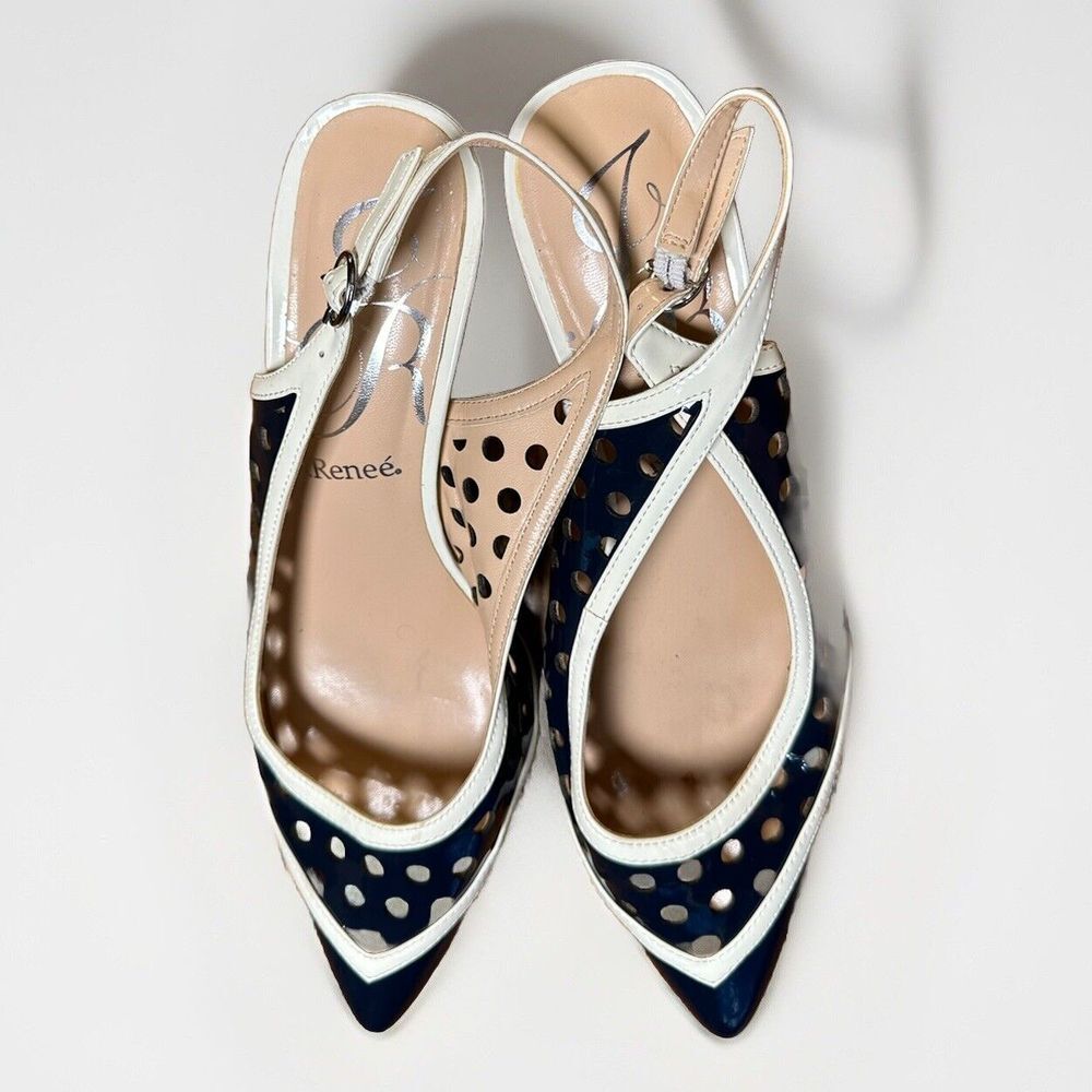 J Renee Blue Patent Pointed Toe Slingback Dress Adalyn Shoe Ladies Size 9.5 W